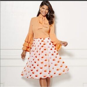 Eva Mendes for New York & Company White and Orange Pleated A-Line Skirt